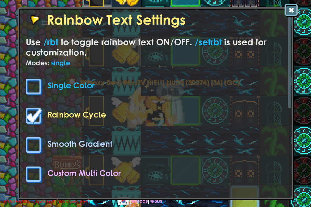 Rainbow Text Settings